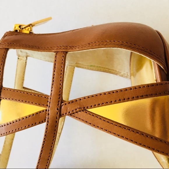 Michael Kors Strappy Heels, Brown and Gold, Sz 7 - Picture 3 of 8